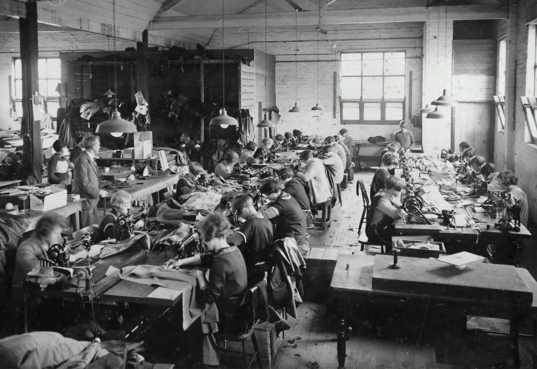 Industrial production line inside a manufacturing facility